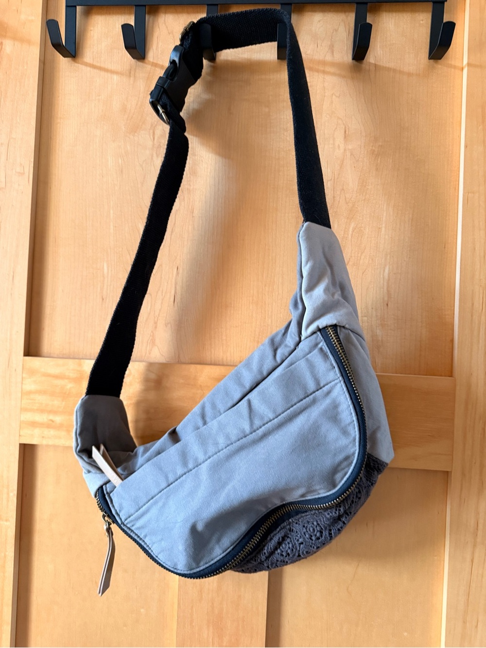 Mossimo Supply Co. Light Gray Belt Bag with Black Strap and Lace Trim